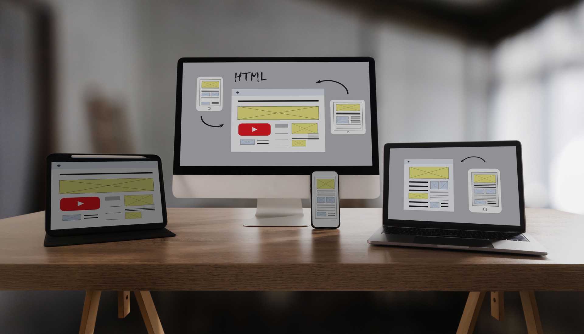 Web Design Homepage Internet layout desktop devices online responsive website and desktop computer